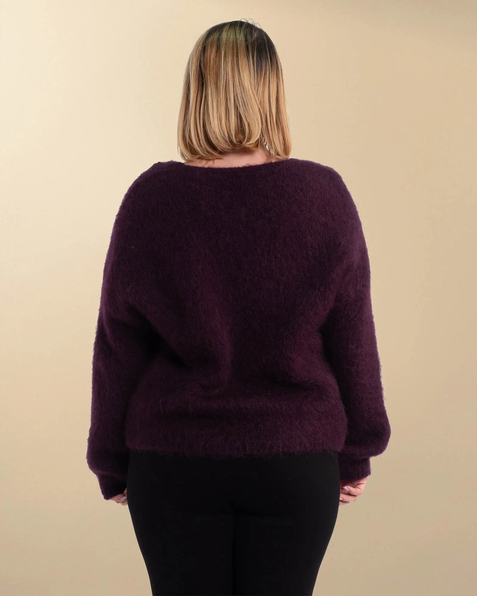 Pulover casual din mohair mov pufos cu anchior [1]