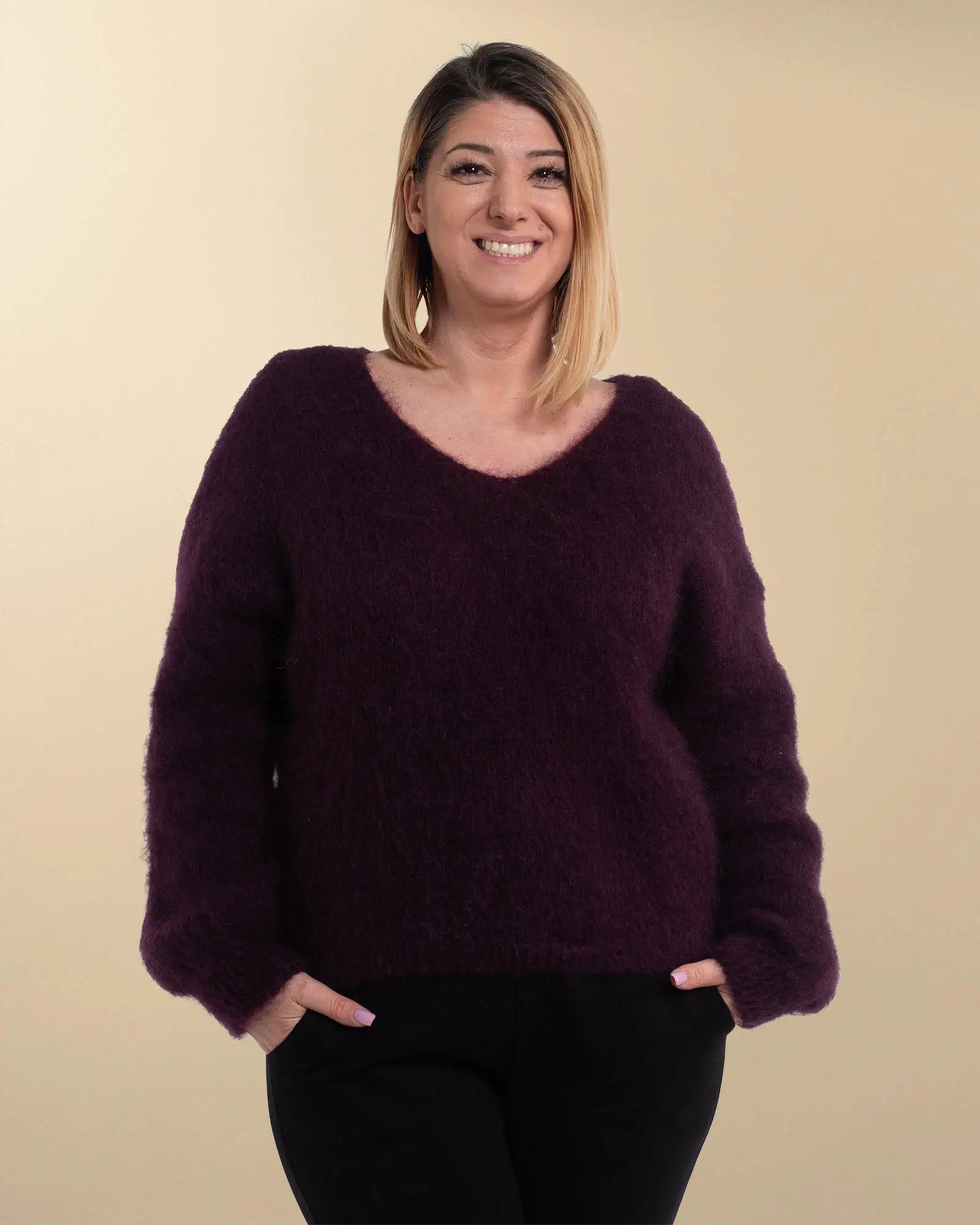 Pulover casual din mohair mov pufos cu anchior [2]