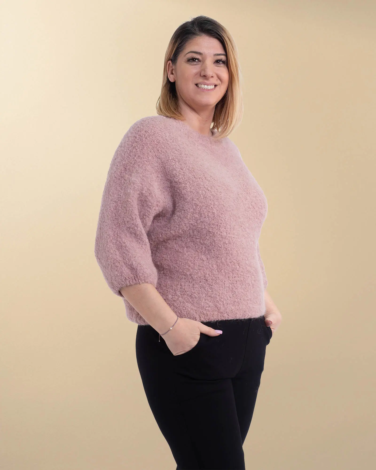 Pulover casual pufos din mohair prețios de un roz pudrat delicat [2]