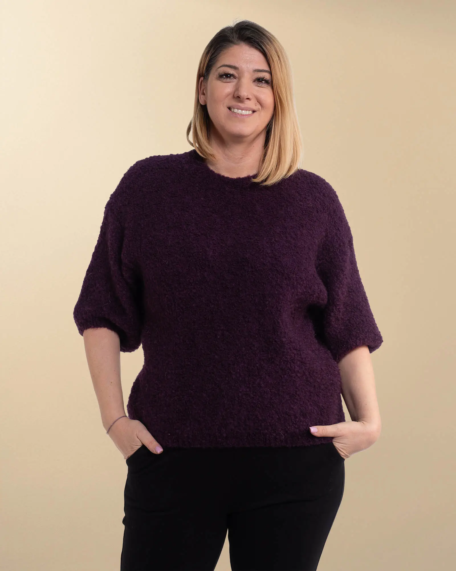 Produse noi - Pulover casual pufos din mohair tricotat într-o nuanță de mov