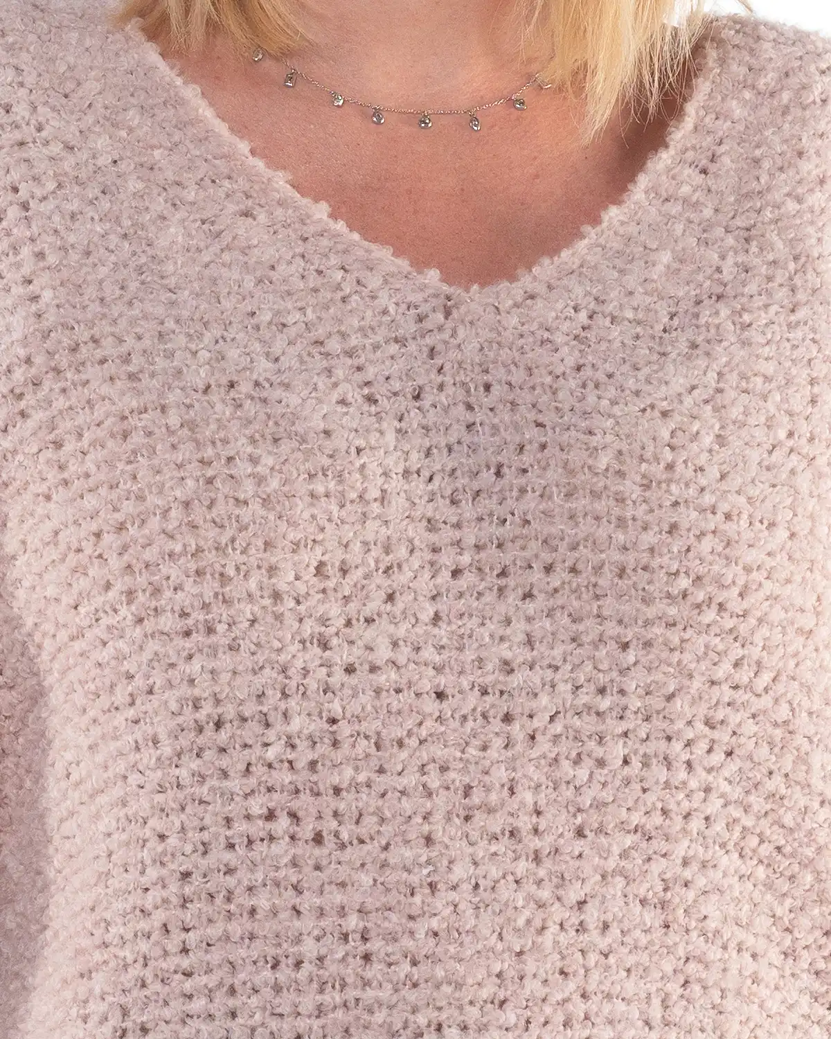 Pulover casual roz pudrat cu design lejer și mâneci batwing [3]