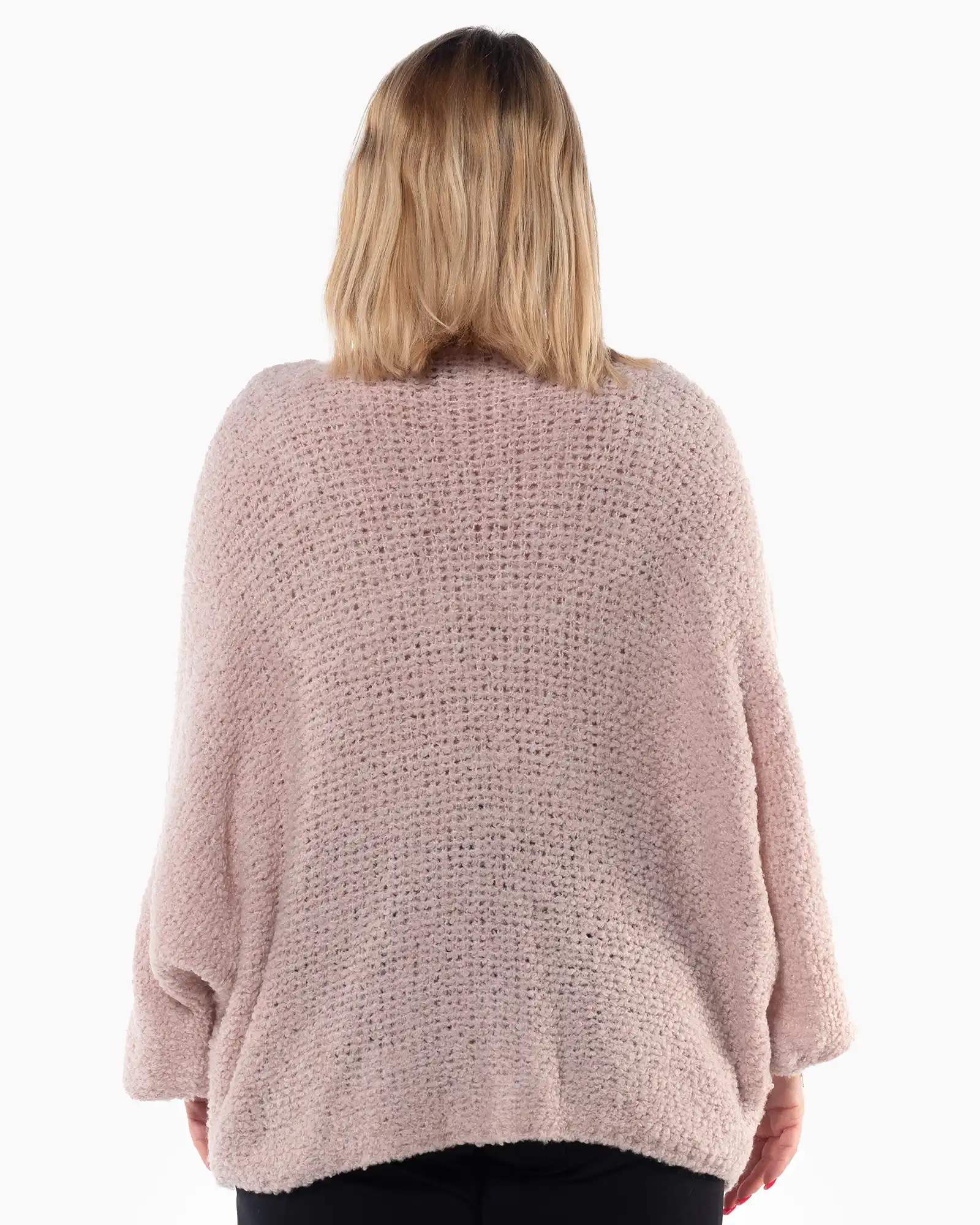 Pulover casual roz pudrat cu design lejer și mâneci batwing [1]