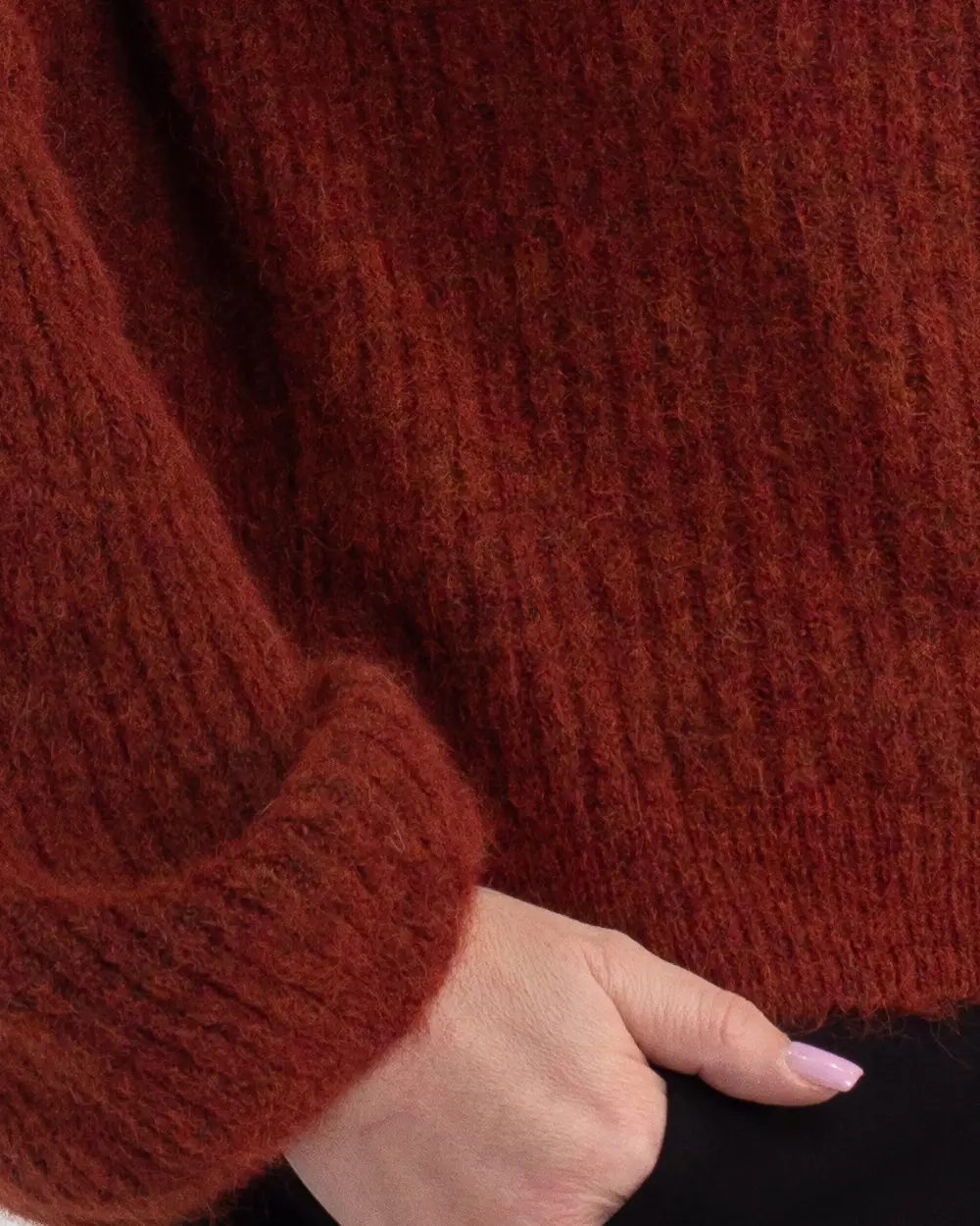 Pulover chic cărămiziu din lână pufos cu mâneci bufante [3]