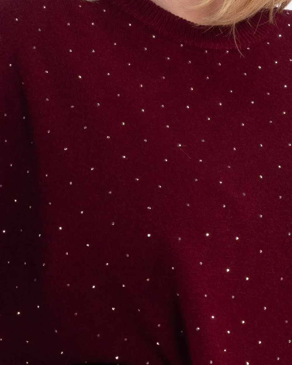 Pulover grena moale tip tunică cu strasuri delicate [3]