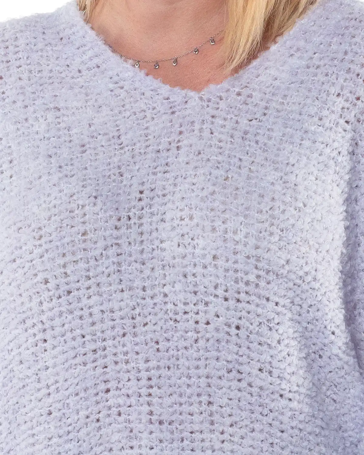 Pulover lila pufos cu croială lejeră oversize și decolteu în V [3]