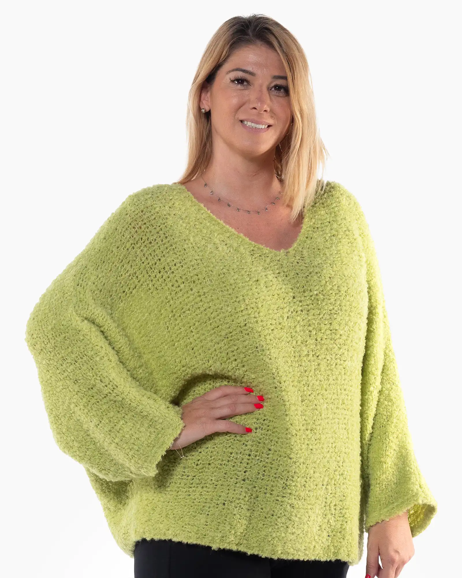 Pulover lila pufos cu croială oversize și decolteu în V [2]