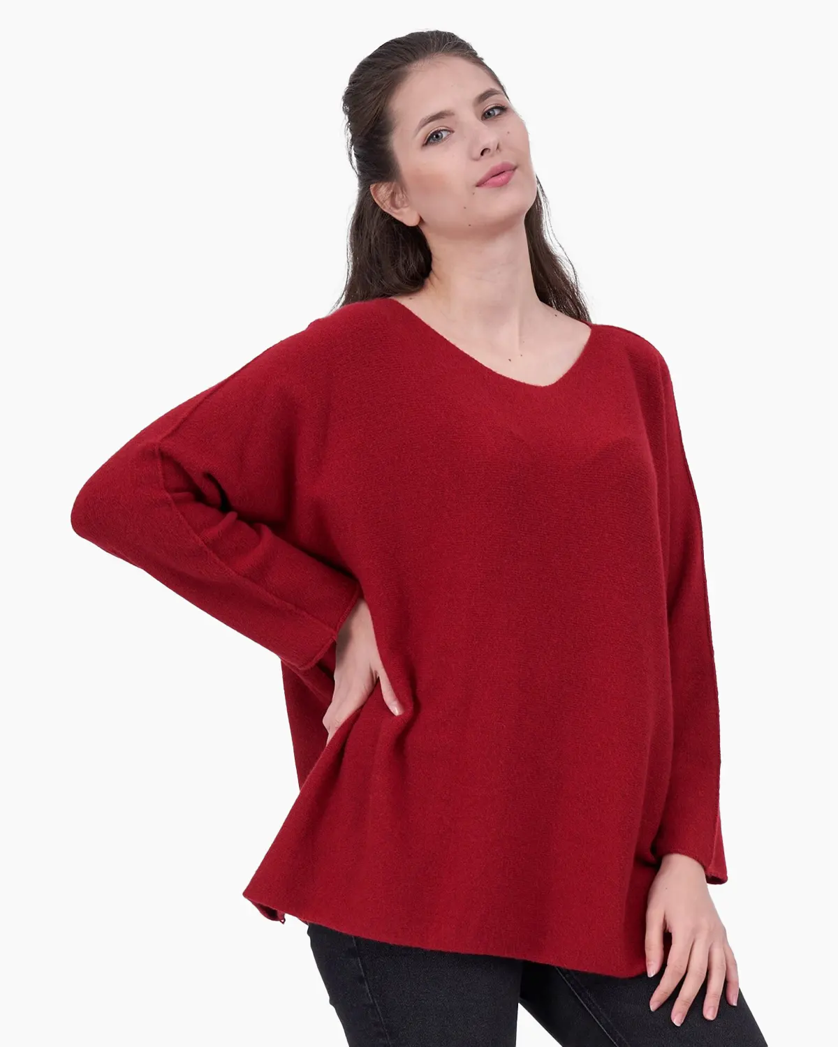 Pulovere Casual - Pulover oversize rosu inchis
