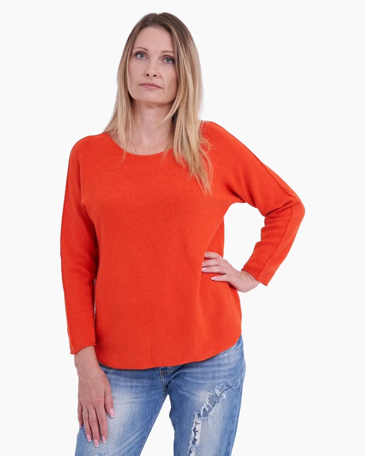 Pulovere Casual - Pulover rosu-corai clasic cu decolteu rotund