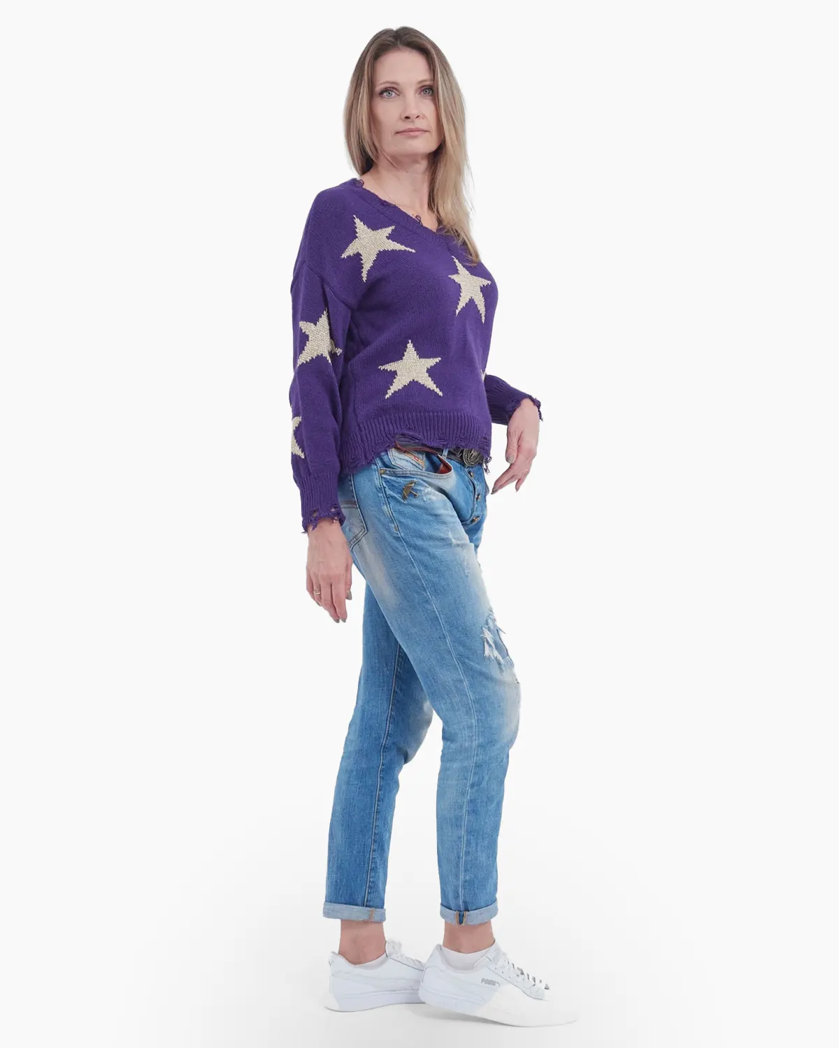 Pulover violet tricotat cu detalii "stea" [1]