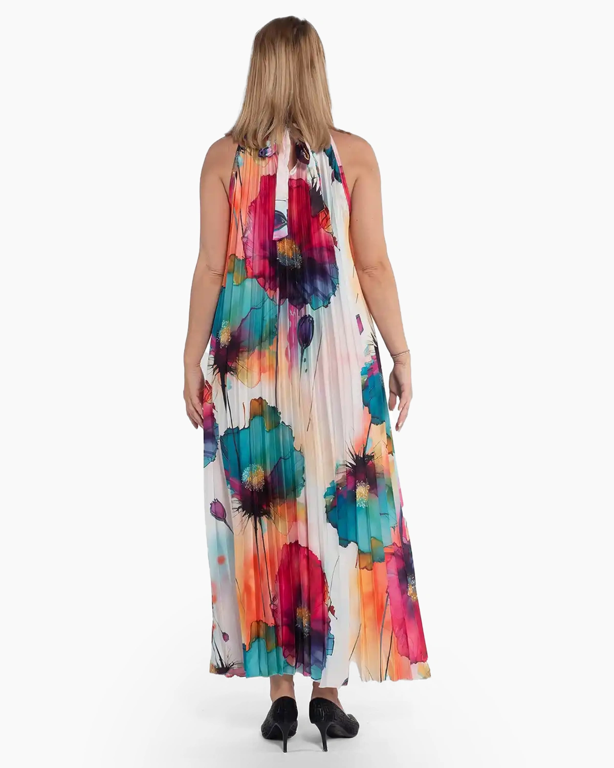 Rochie albă amplă plisată cu imprimeu floral [1]