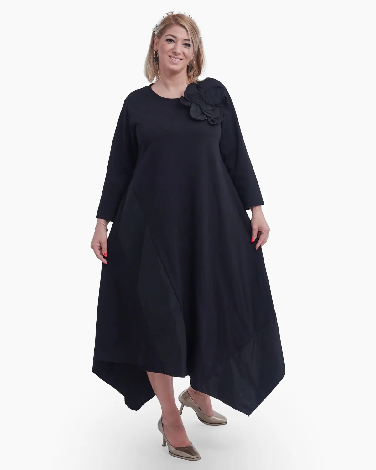 Rochie asimetrica din bumbac si buzunare laterale ascunse [1]