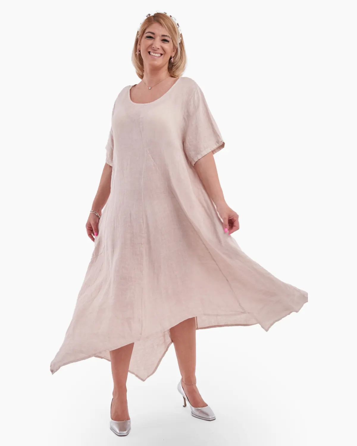Rochie asimetrica din in, bej [1]