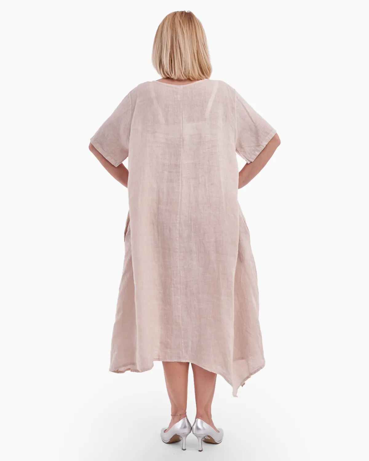 Rochie asimetrica din in, bej [2]
