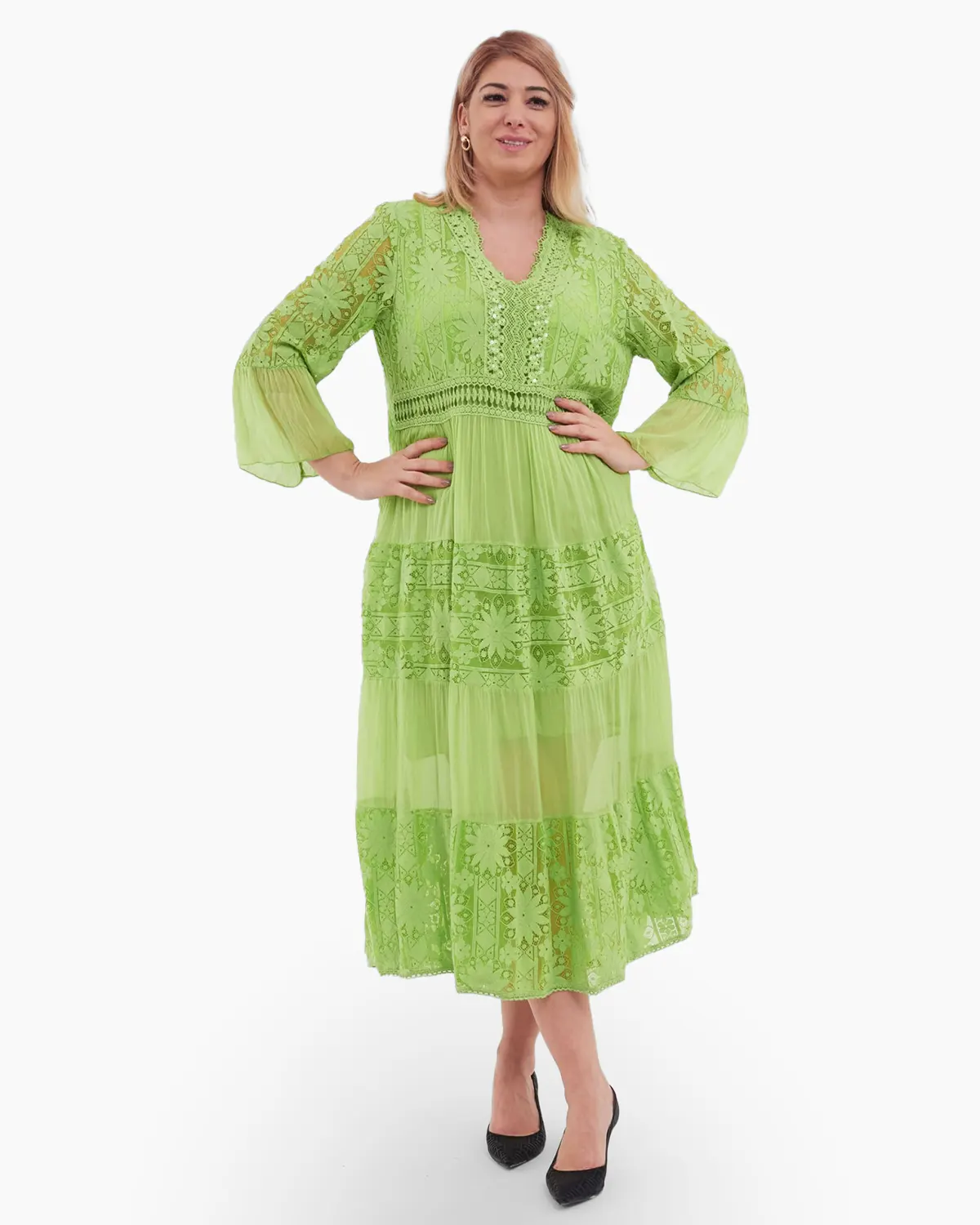 Rochii din Vâscoză - Rochie boema lime, cu matase si broderie
