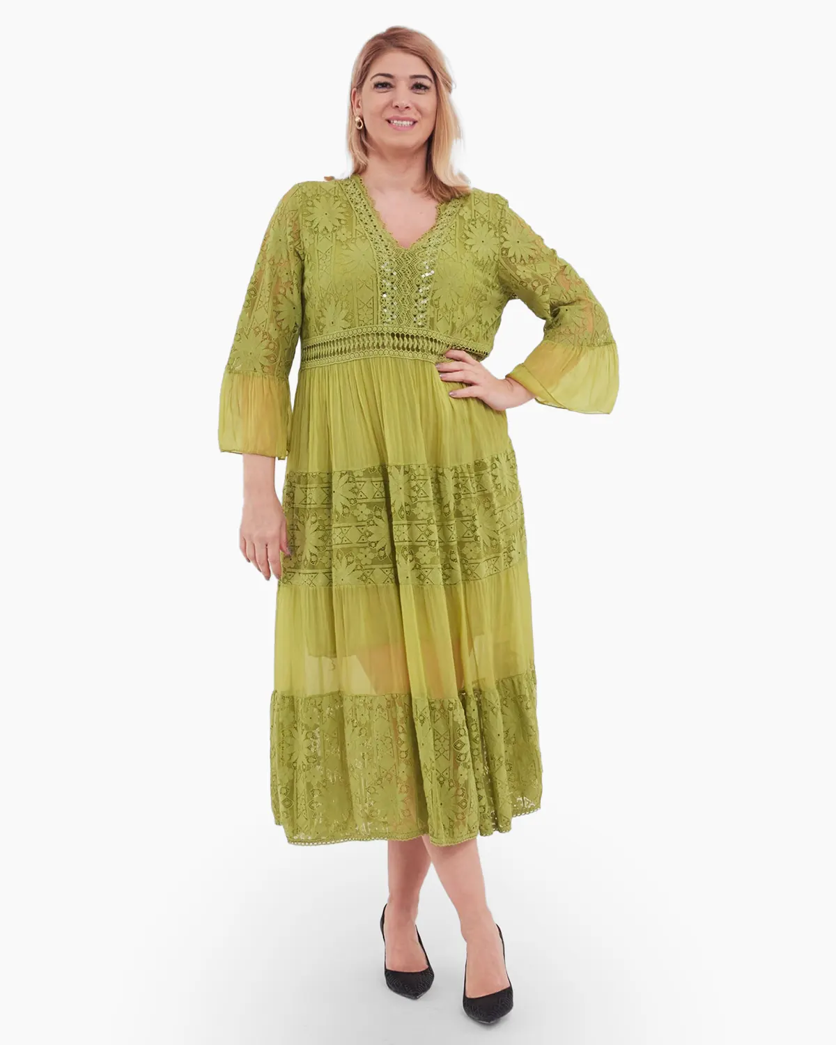 Rochii din Vâscoză - Rochie boema olive, cu matase si broderie