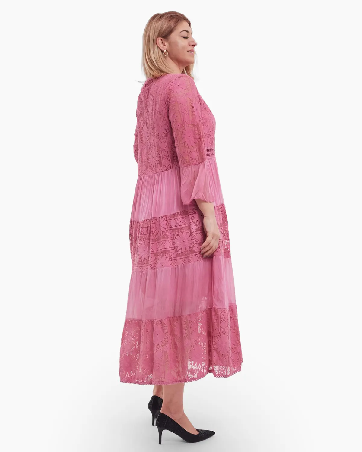 Rochie boema roz pudrat, cu matase si broderie [3]