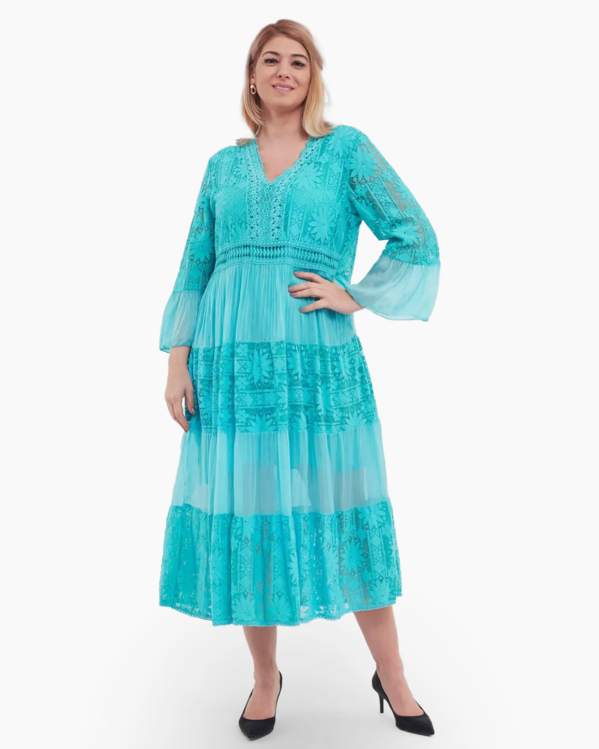 Rochie boema turcoaz, cu matase si broderie [1]