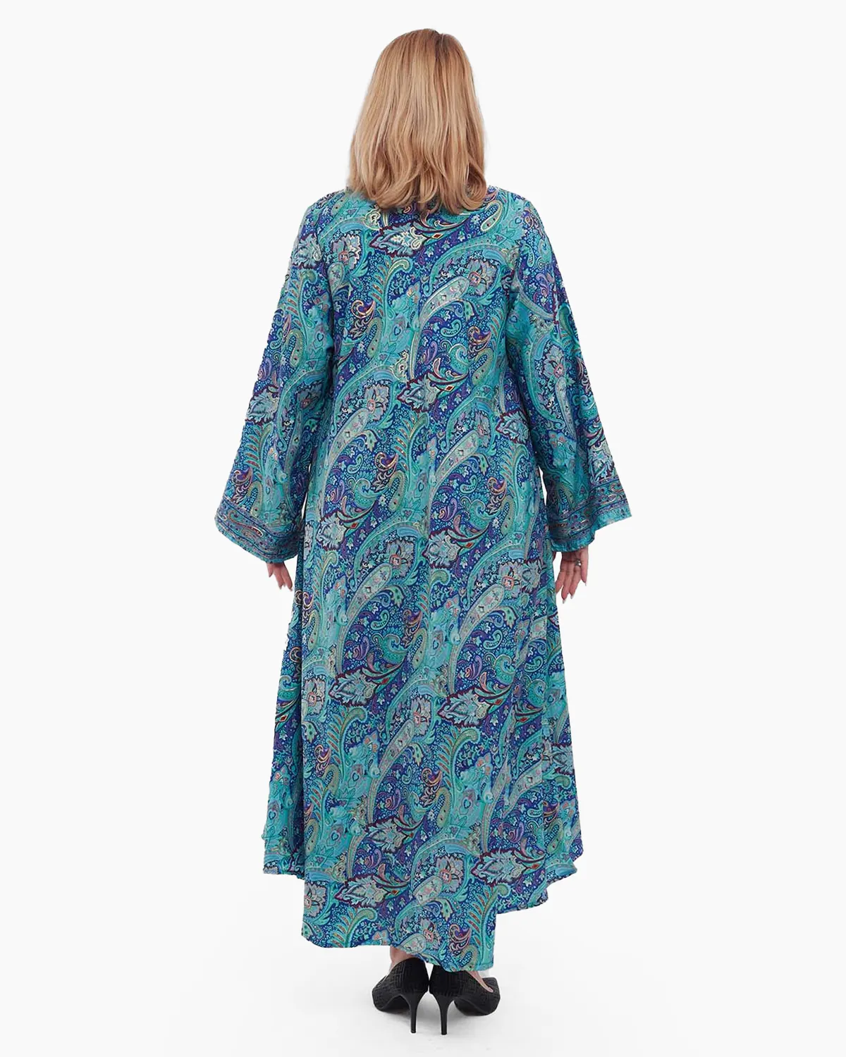 Rochie boho albastră de mătase maxi cu imprimeu floral [1]