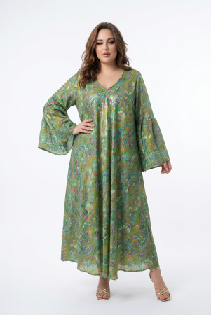 Rochie boho maxi verde din mătase cu imprimeu arabesque [2]