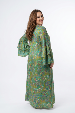 Rochie boho maxi verde din mătase cu imprimeu arabesque [1]