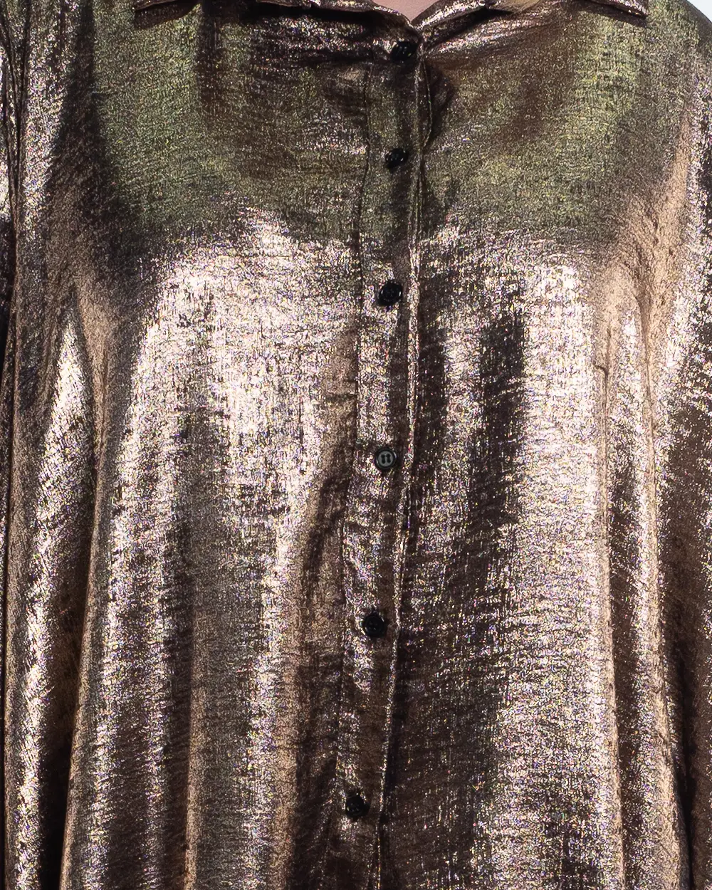 Rochie cămașă asimetrică într-un auriu metalic elegant [3]