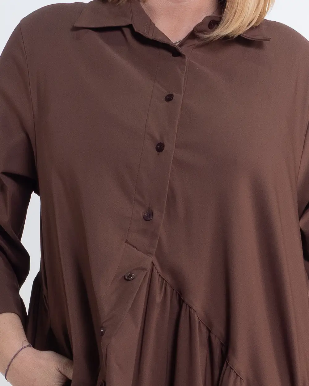 Rochie cămașă midi maro din vâscoză casual chic [3]