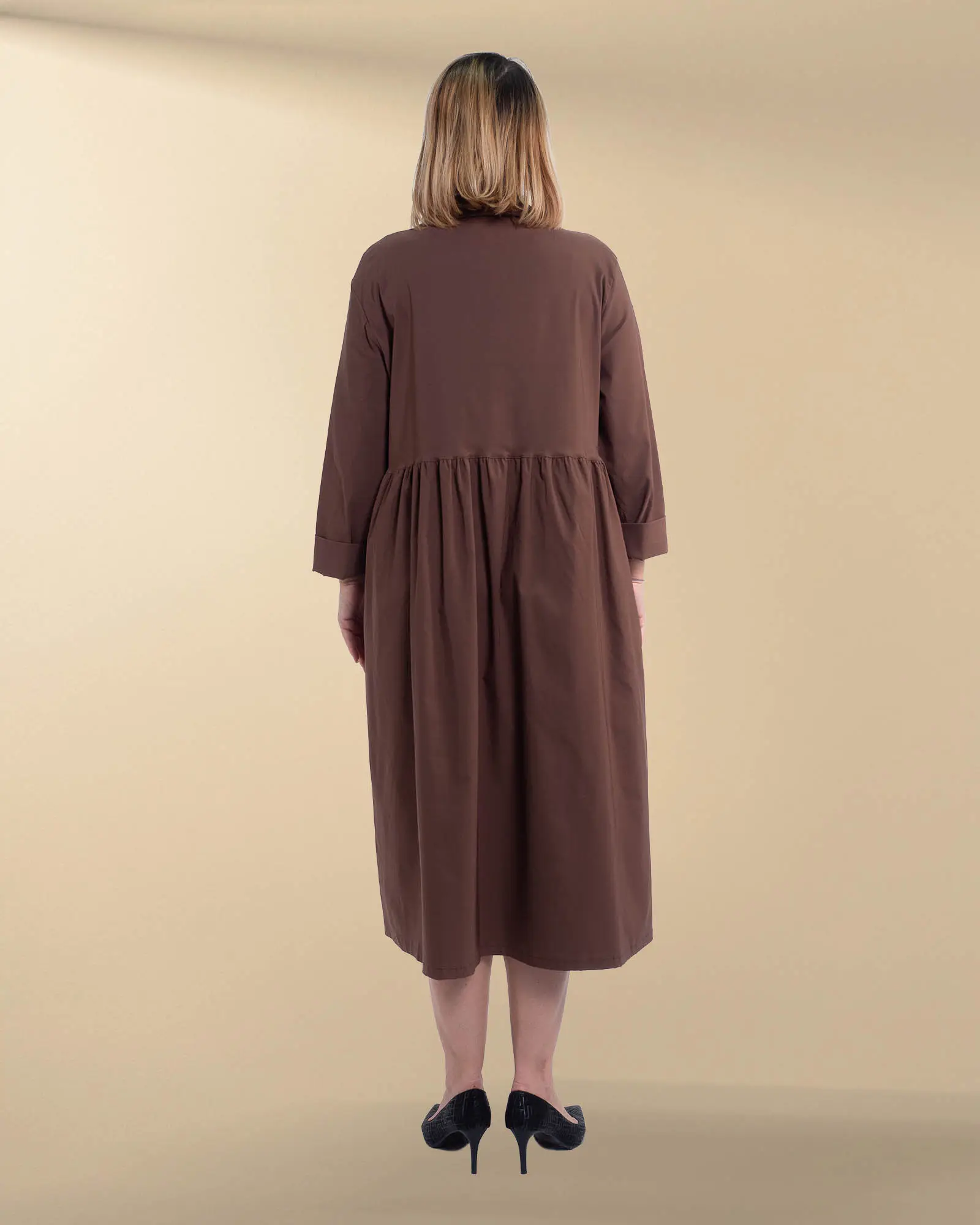 Rochie cămașă midi maro din vâscoză casual chic [1]