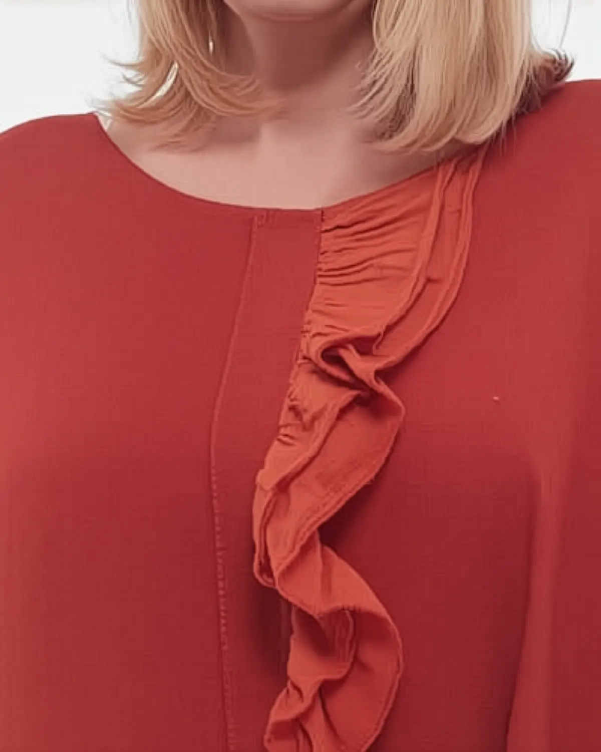 Rochie cărămizie minimalistă maxi din in cu volan [4]