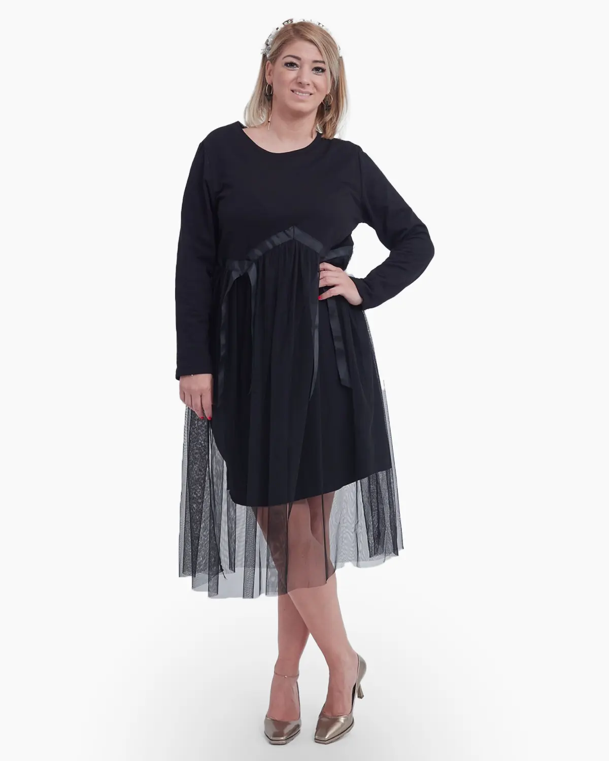 Rochii din Bumbac - Rochie casual din bumbac cu tull