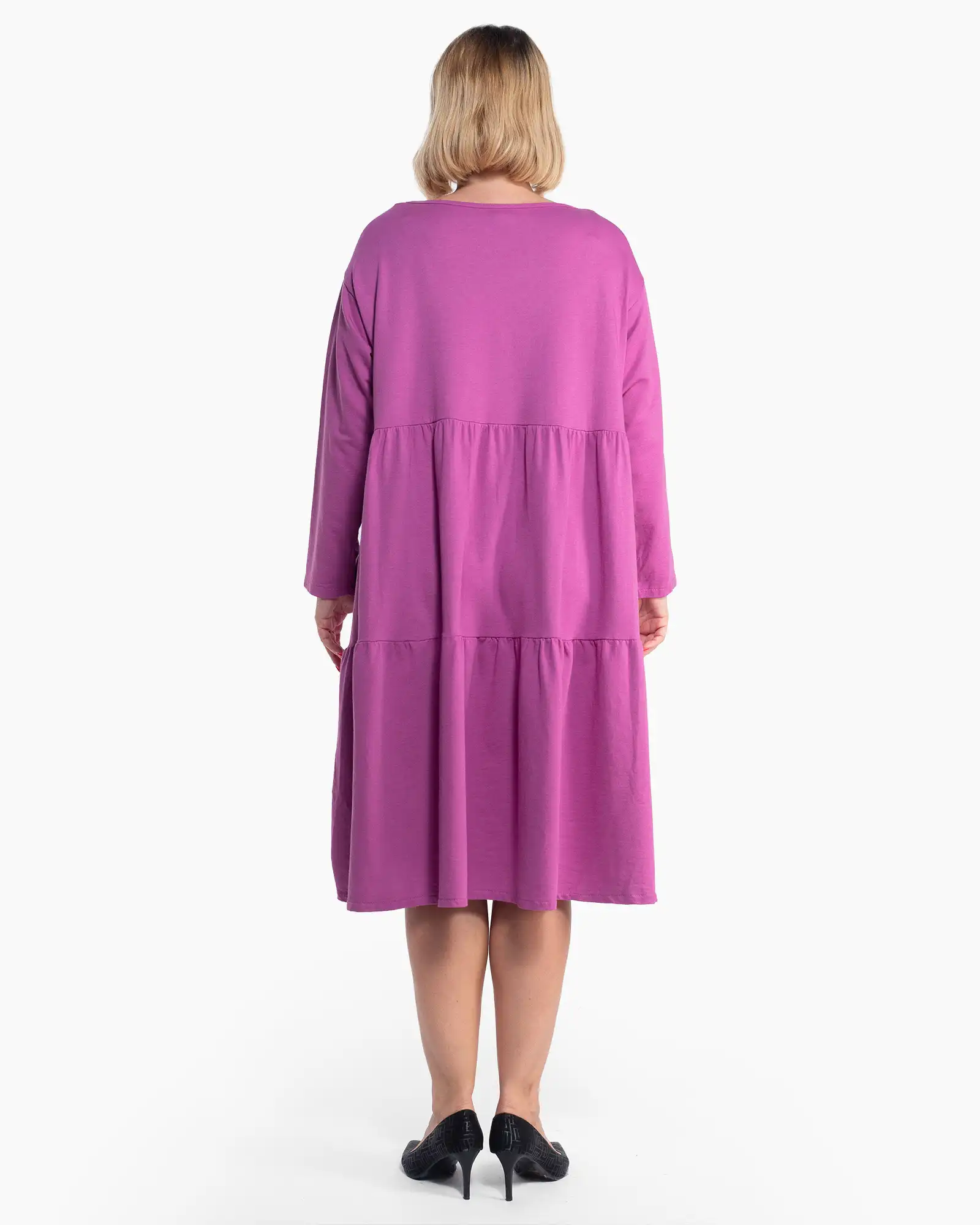 Rochie casual fucsia cu volane din bumbac fluid [1]