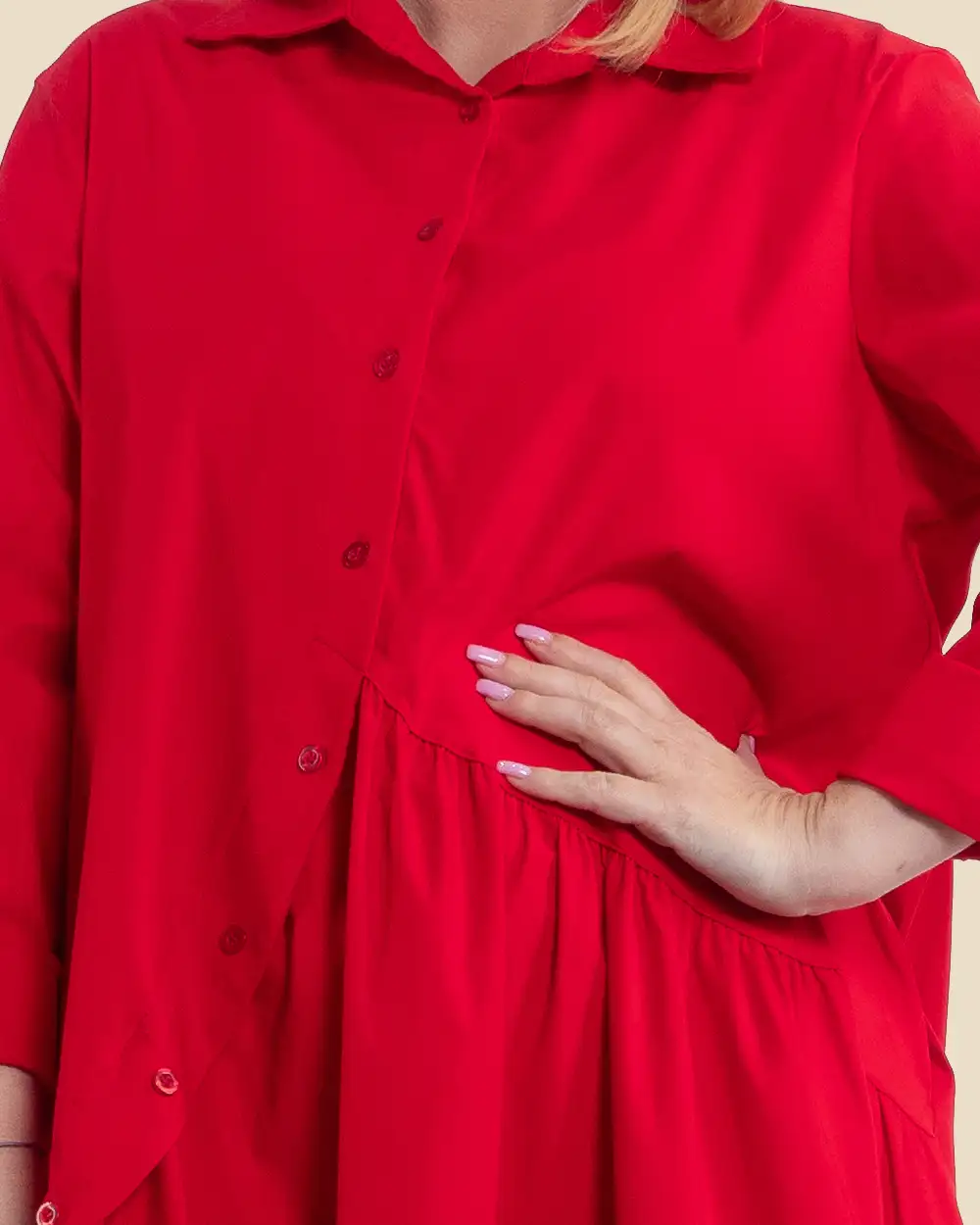 Rochie casual midi roșie din vâscoză tip cămașă Sunsun Italia [3]