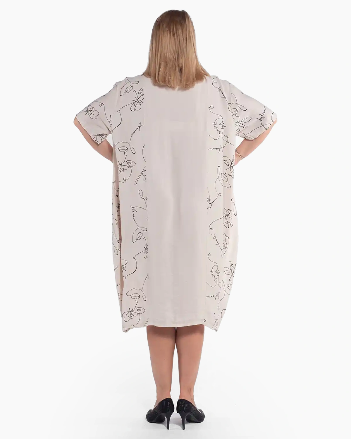 Rochie crem boho amplă din vâscoză cu imprimeu abstract [1]