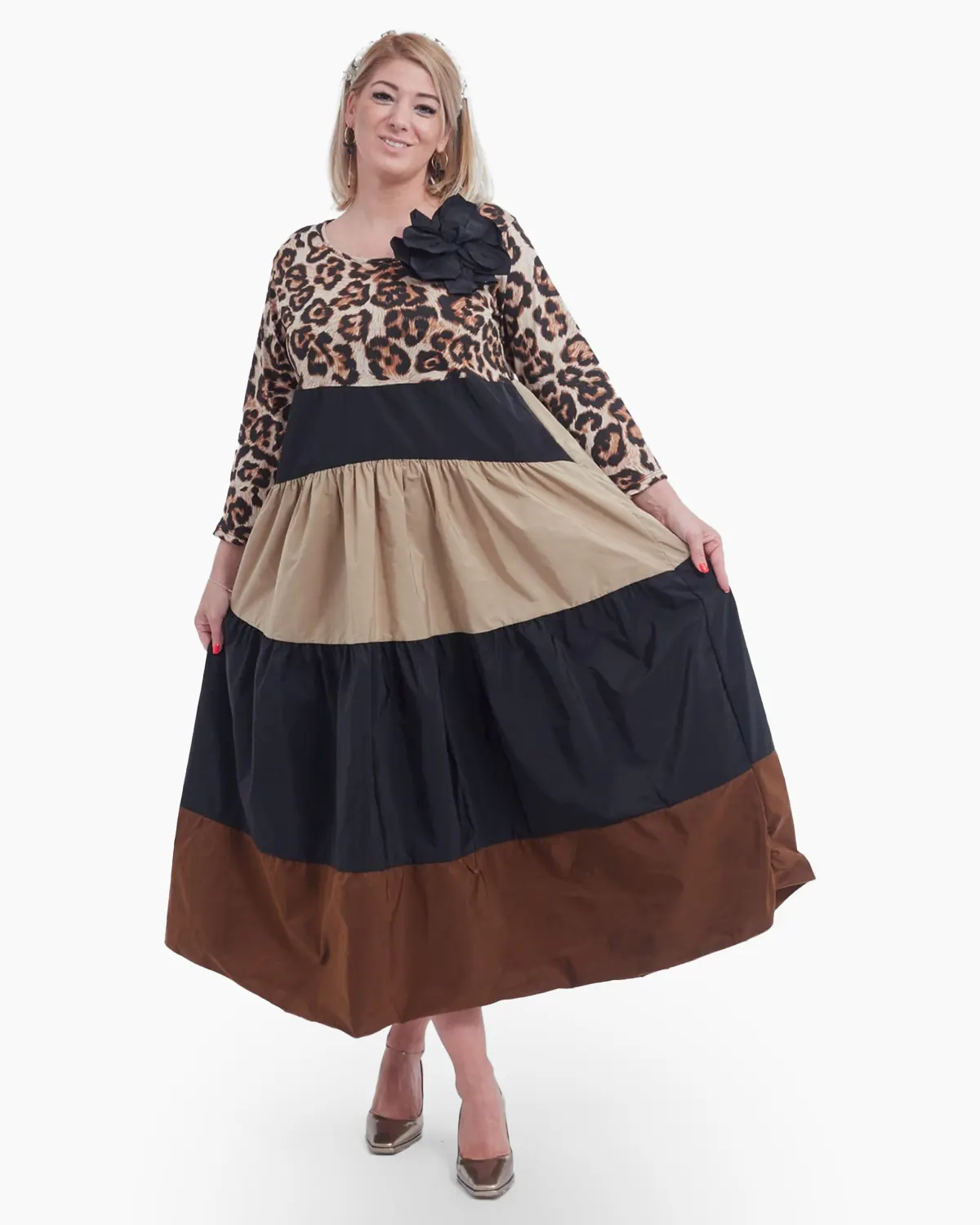 Rochie cu bust elastic si imprimeu leopard [2]