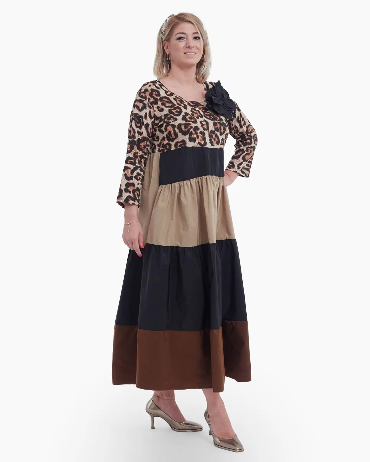 Rochii din Bumbac - Rochie cu bust elastic si imprimeu leopard