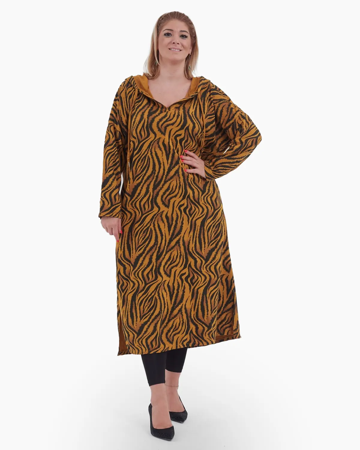 Rochii - Rochie cu imprimeu in stil zebra, culoare ocru auriu