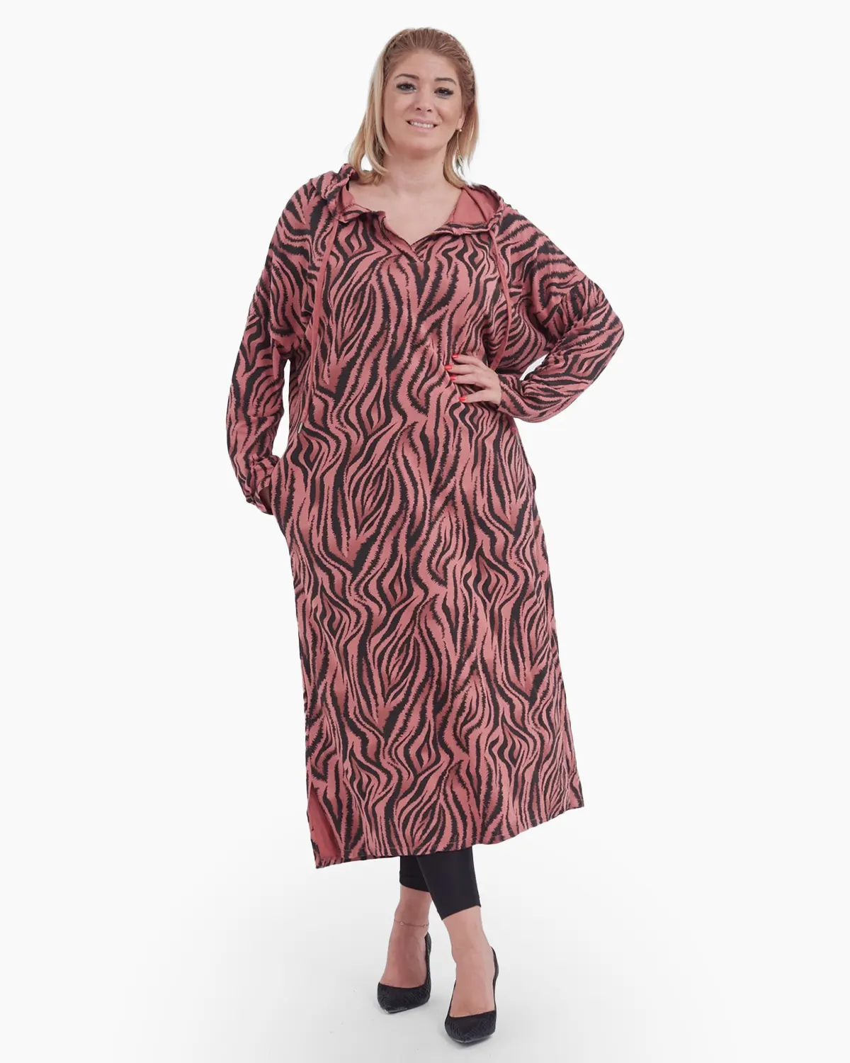 Rochii Casual - Rochie cu imprimeu in stil zebra, culoare piersica