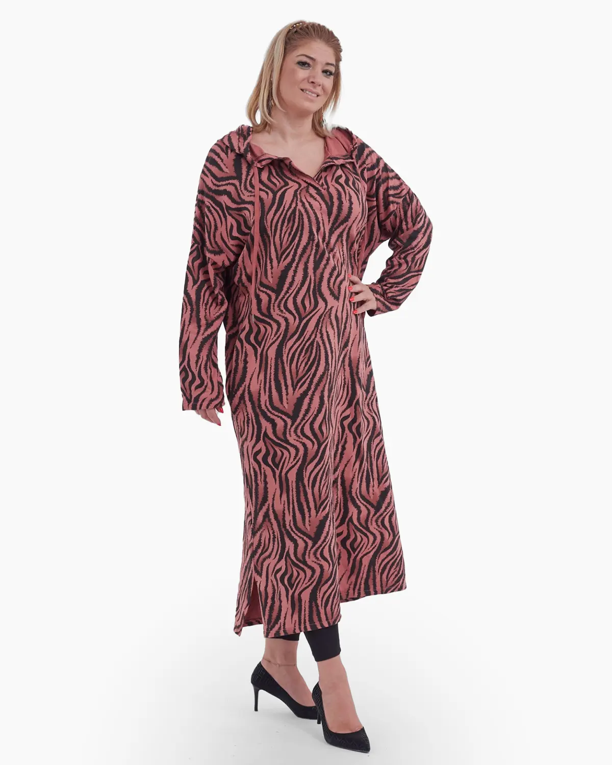 Rochie cu imprimeu in stil zebra, culoare piersica [1]