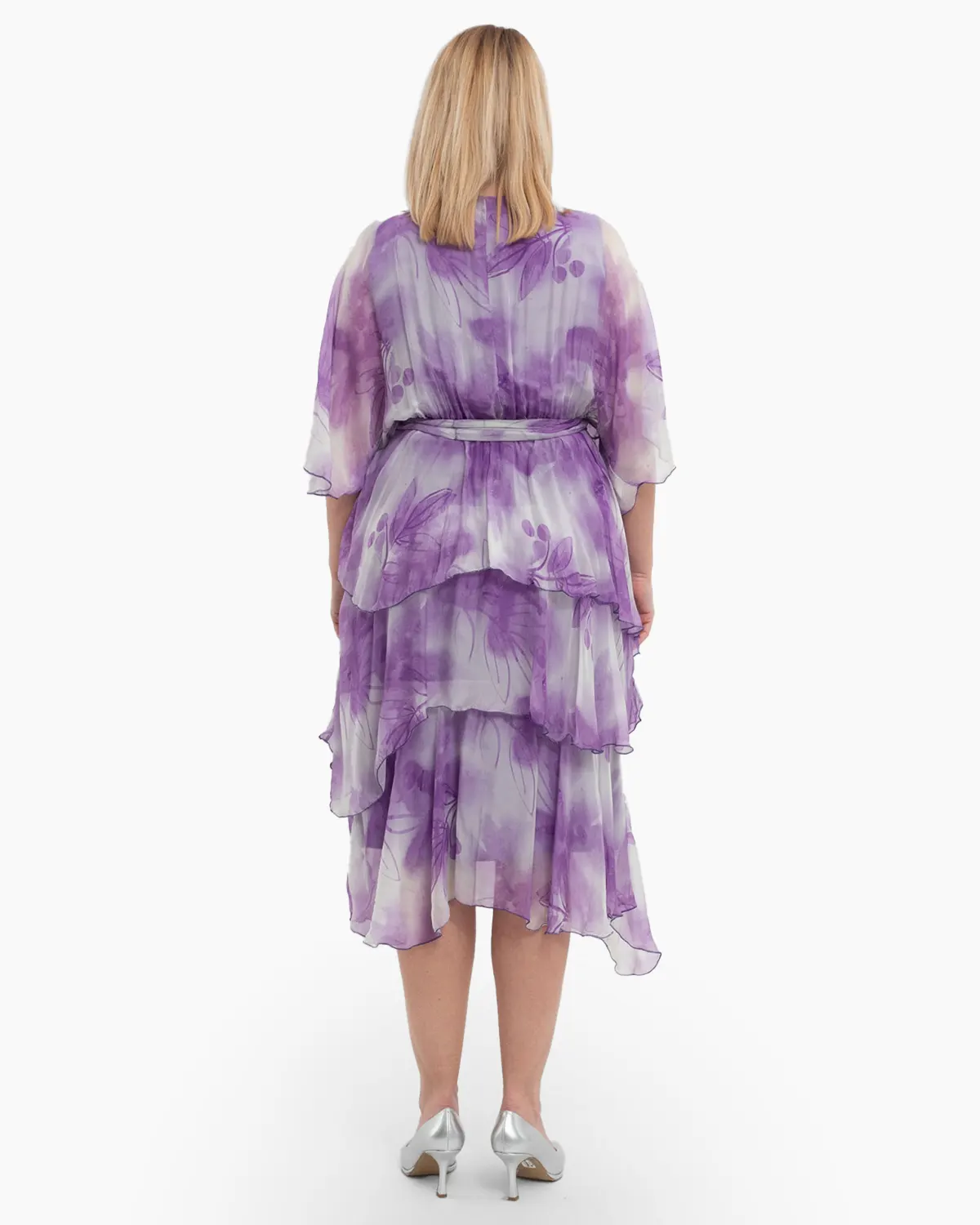 Rochie de vara din matase lila, cu volane si bust petrecut [2]