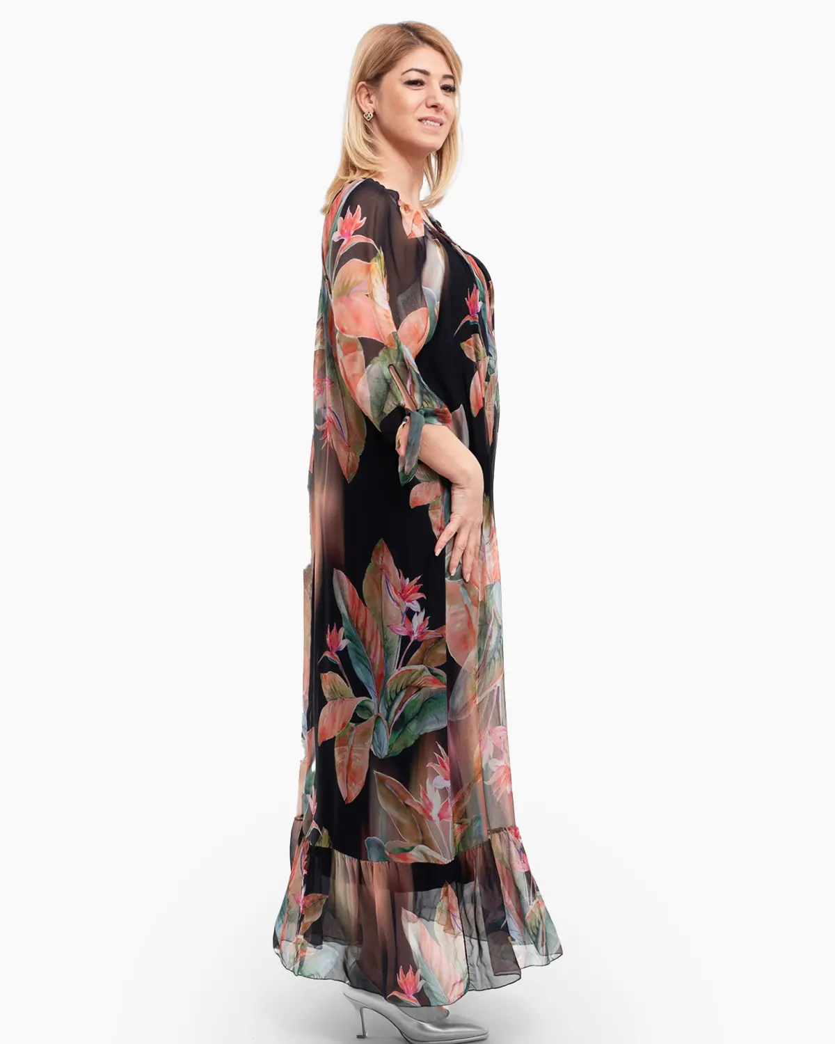Rochie de vara din matase neagra cu imprimeuri florale [2]