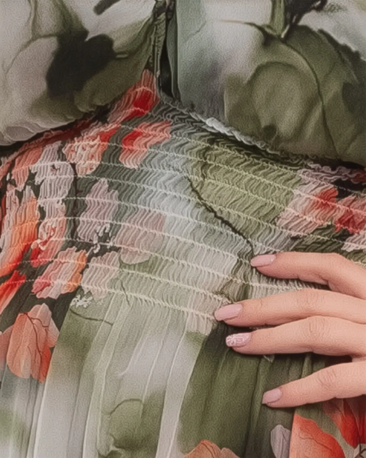 Rochie de vara verde inchis din matase cu anchior si maneci largi [2]