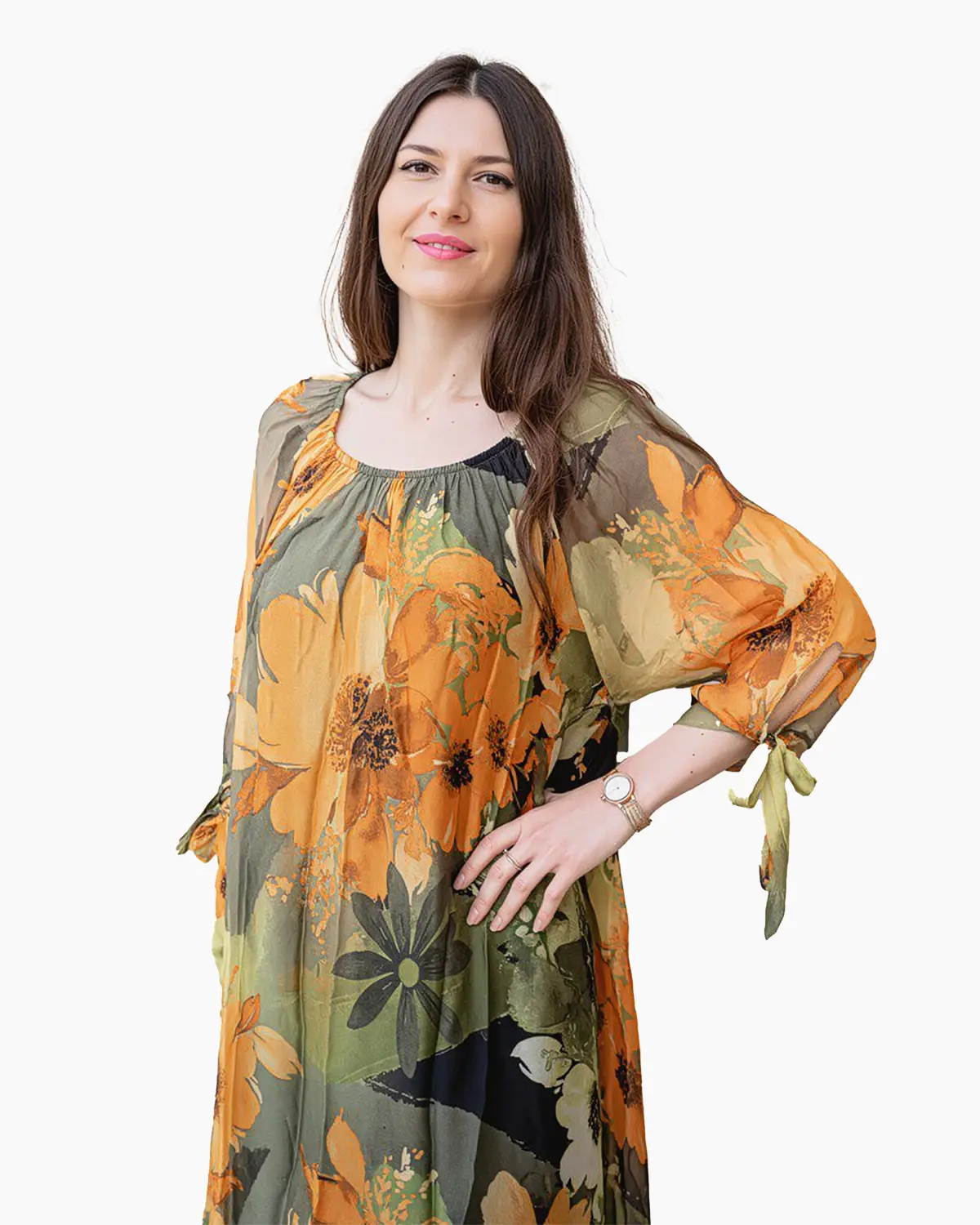 Rochie din matase cu flori mustar [2]