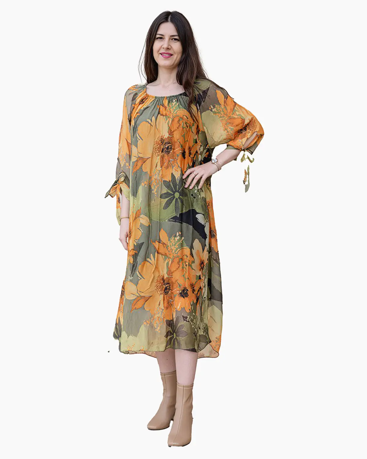 Rochie din matase cu flori mustar [1]