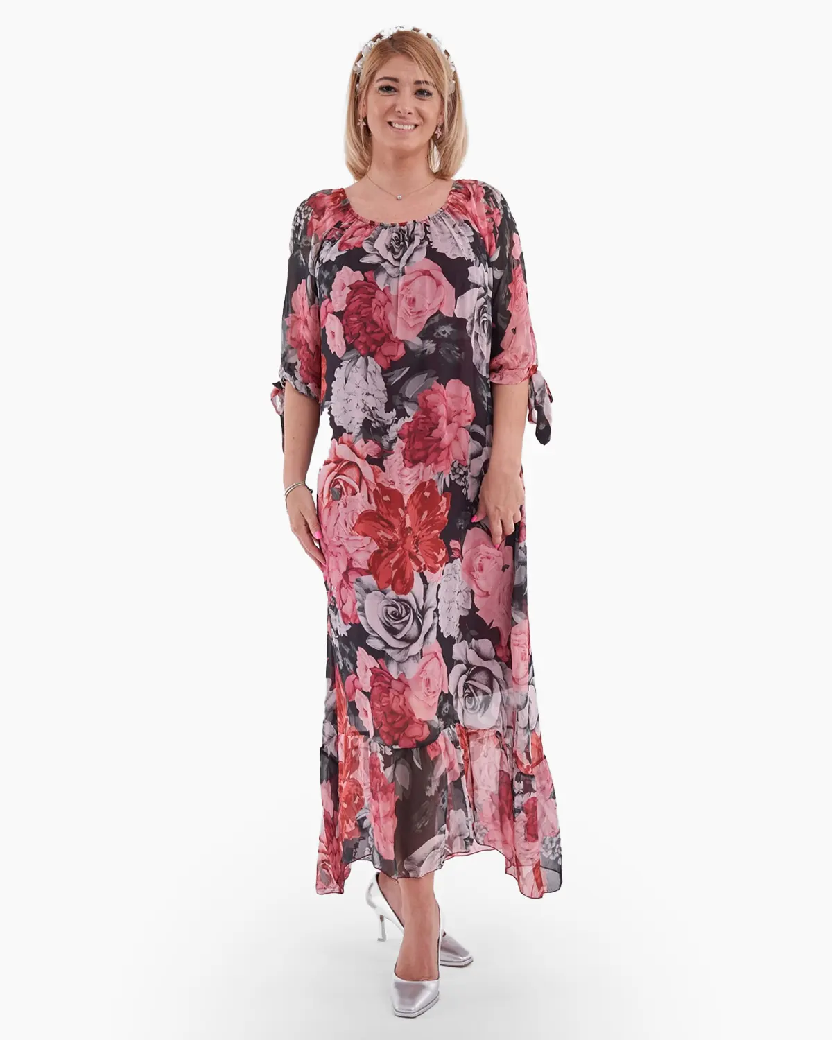 Rochii din Mătase - Rochie din matase cu imprimeu floral