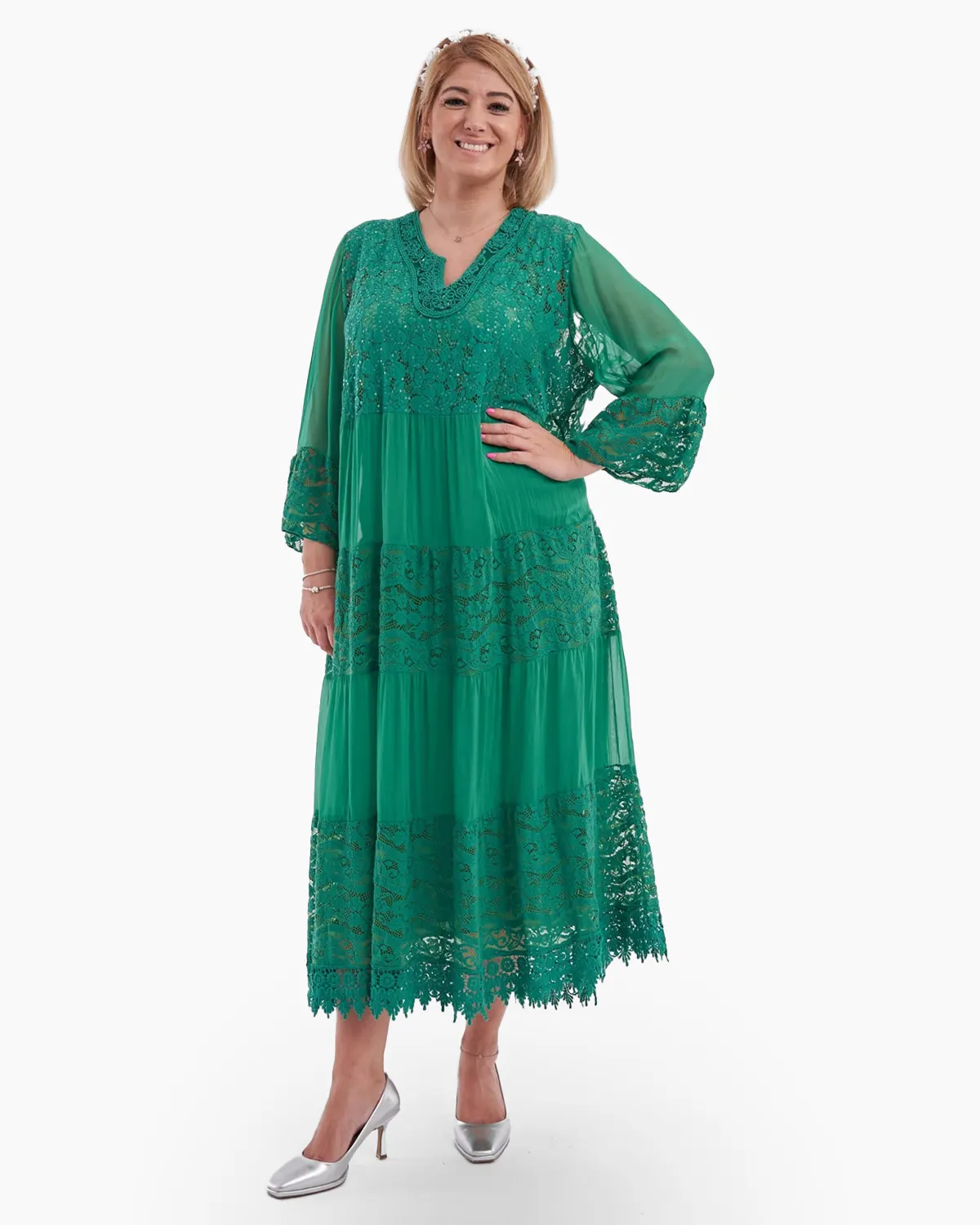 Rochie din matase dantelata verde [1]