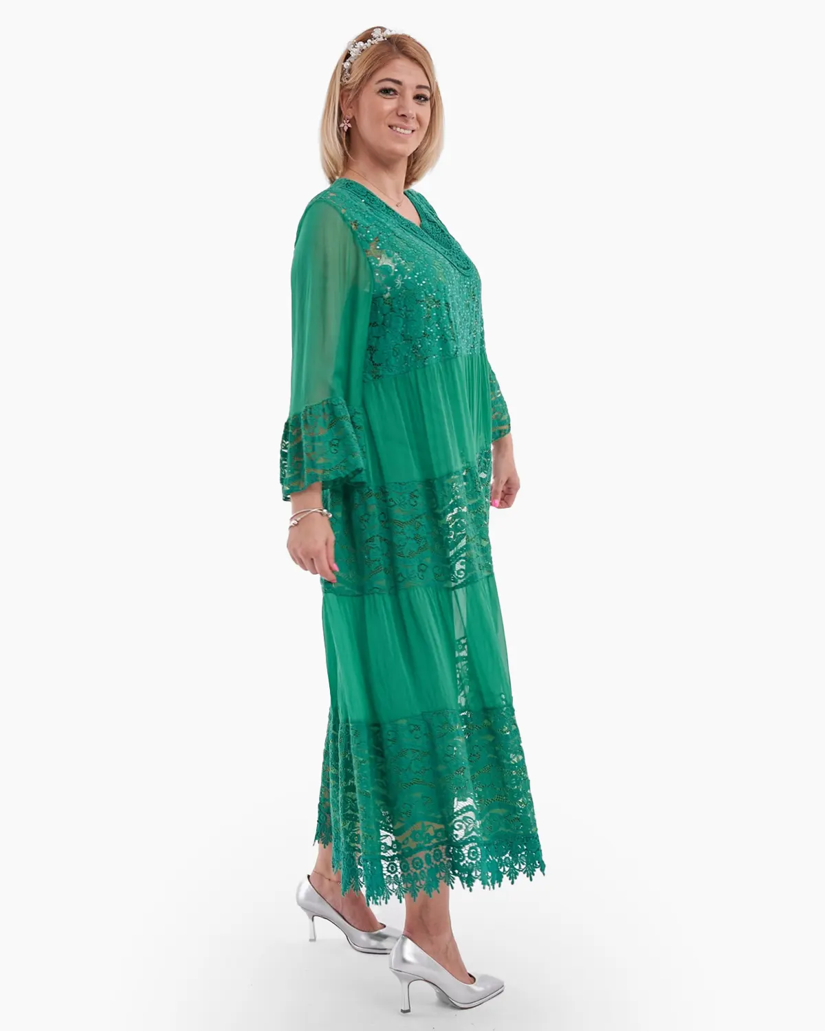 Rochii din Mătase - Rochie din matase dantelata verde