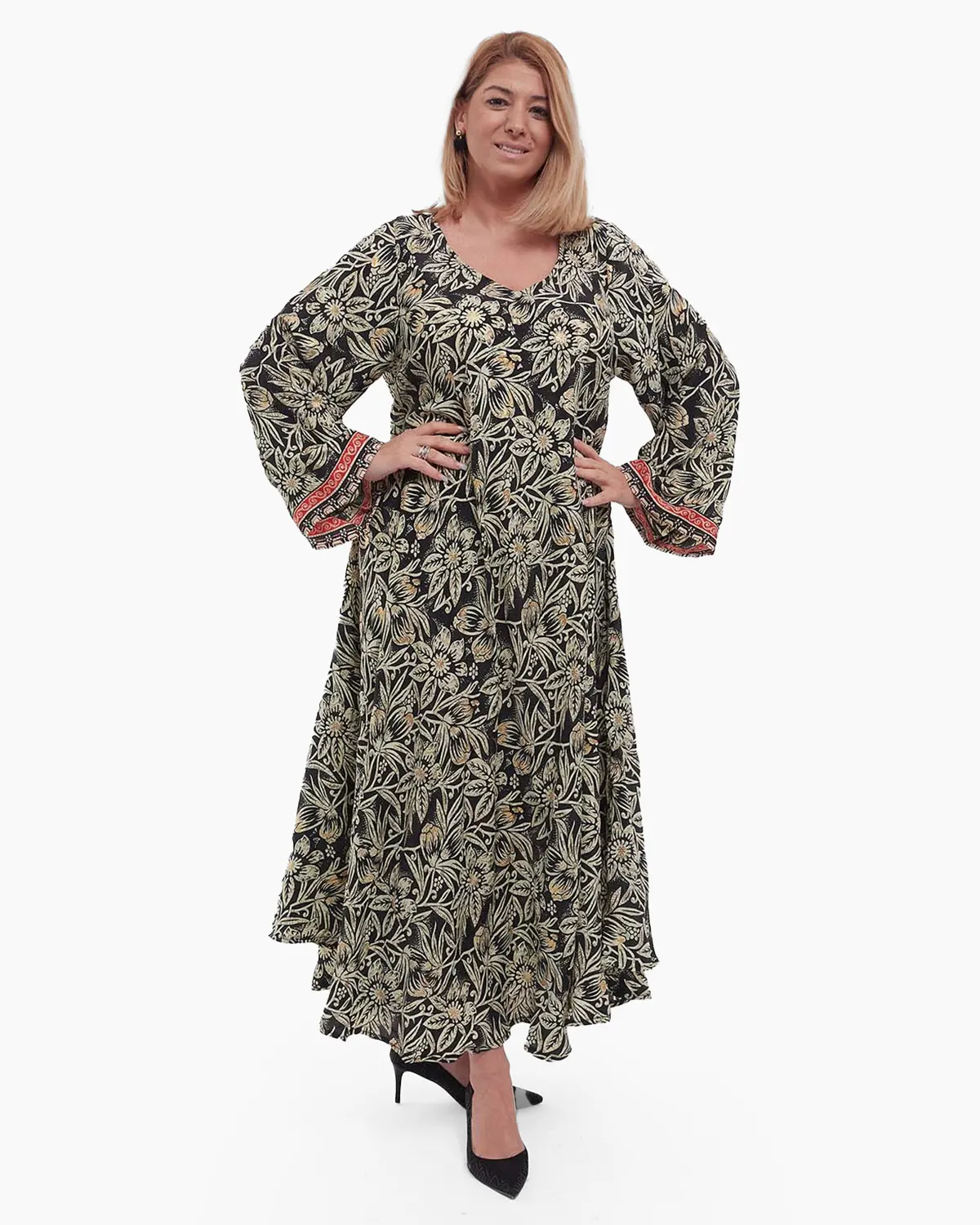 Rochie din mătase neagră maxi boho cu imprimeu floral [2]