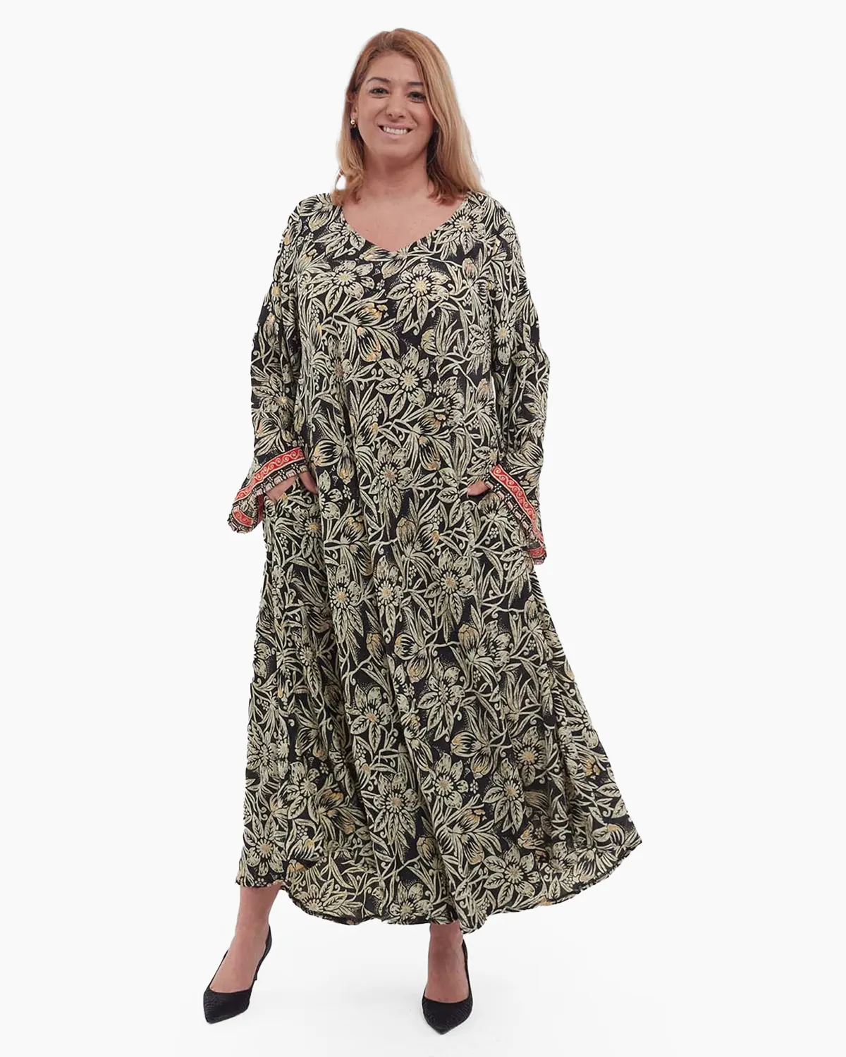 Rochii din Mătase - Rochie din mătase neagră maxi boho cu imprimeu floral