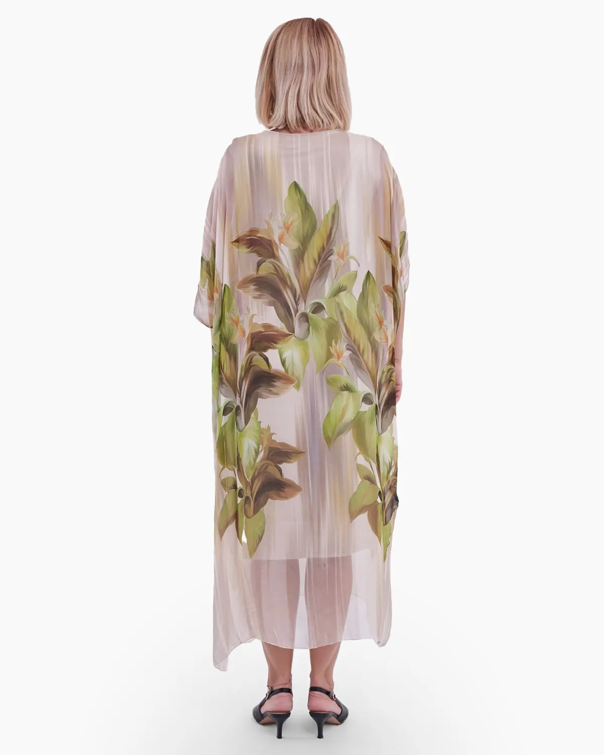 Rochie din matase si vascoza cu model floral bej [1]