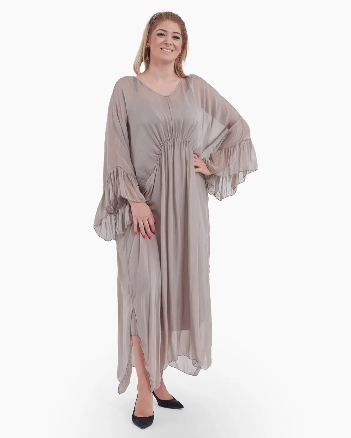 Rochii din Mătase - Rochie eleganta de efect, bej