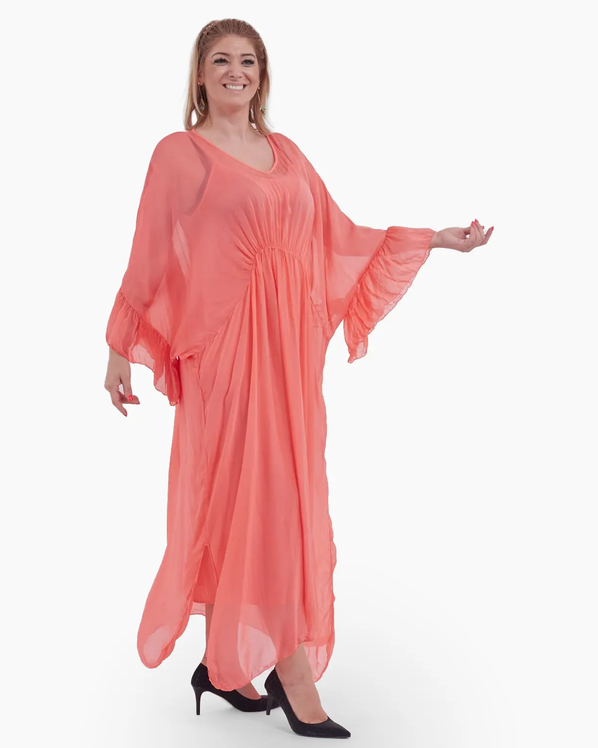 Rochie eleganta de efect, roz piersica [1]